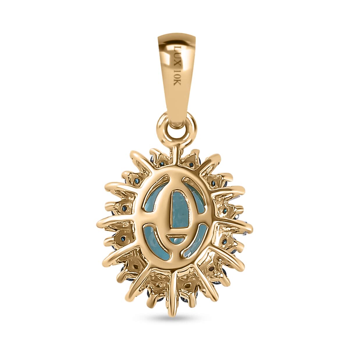 Luxoro 10K Yellow Gold Premium Betroka Blue Apatite, G-H I2 Blue and White Diamond Cloudburst Pendant 1.50 ctw image number 4