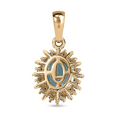 Luxoro 10K Yellow Gold Premium Betroka Blue Apatite, G-H I2 Blue and White Diamond Cloudburst Pendant without Chain 1.50 ctw