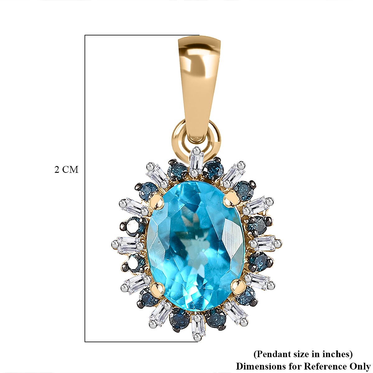 Luxoro 10K Yellow Gold Premium Betroka Blue Apatite, G-H I2 Blue and White Diamond Cloudburst Pendant without Chain 1.50 ctw