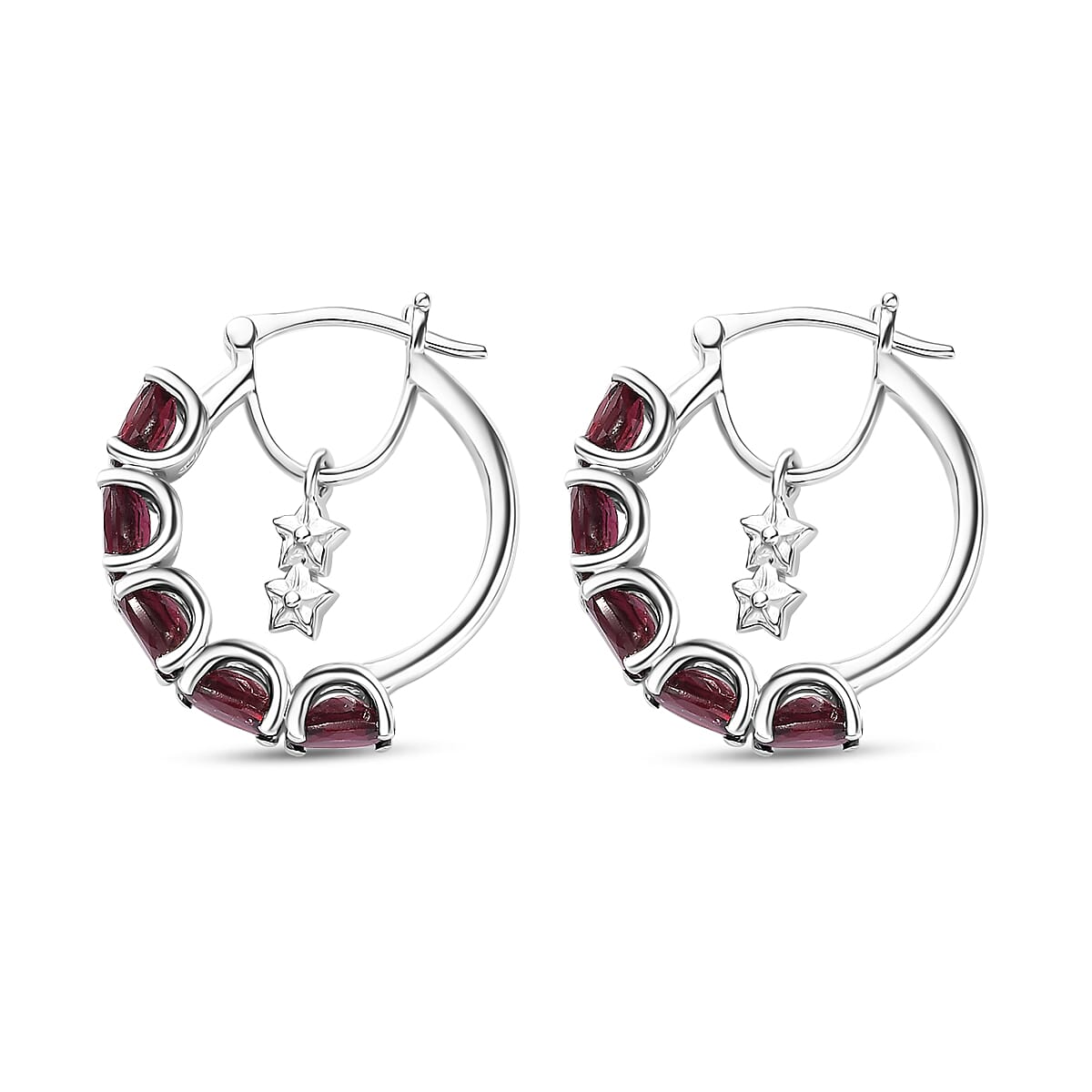 Orissa Rhodolite Garnet Floral Hoop Earrings in Rhodium Over Sterling Silver 5.50 ctw