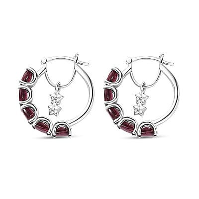 Orissa Rhodolite Garnet Floral Hoop Earrings in Rhodium Over Sterling Silver 5.50 ctw