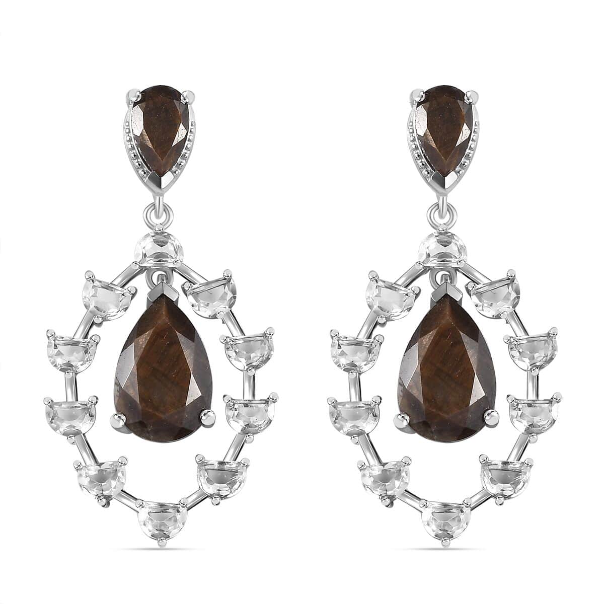 Zawadi Chocolate Sapphire and White Topaz Candle Chandelier Earrings in Rhodium Over Sterling Silver 16.00 ctw image number 0