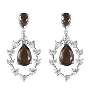Zawadi Chocolate Sapphire and White Topaz Candle Chandelier Earrings in Rhodium Over Sterling Silver 16.00 ctw