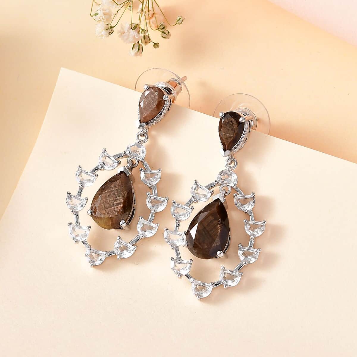 Zawadi Chocolate Sapphire and White Topaz Candle Chandelier Earrings in Rhodium Over Sterling Silver 16.00 ctw image number 1