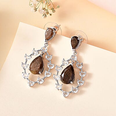 Zawadi Chocolate Sapphire and White Topaz Candle Chandelier Earrings in Rhodium Over Sterling Silver 16.00 ctw