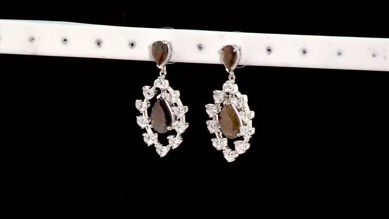 Zawadi Chocolate Sapphire and White Topaz Candle Chandelier Earrings in Rhodium Over Sterling Silver 16.00 ctw