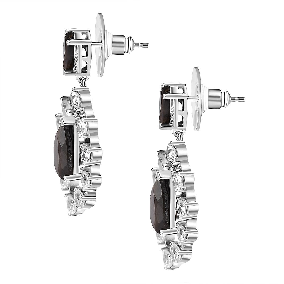 Zawadi Chocolate Sapphire and White Topaz Candle Chandelier Earrings in Rhodium Over Sterling Silver 16.00 ctw