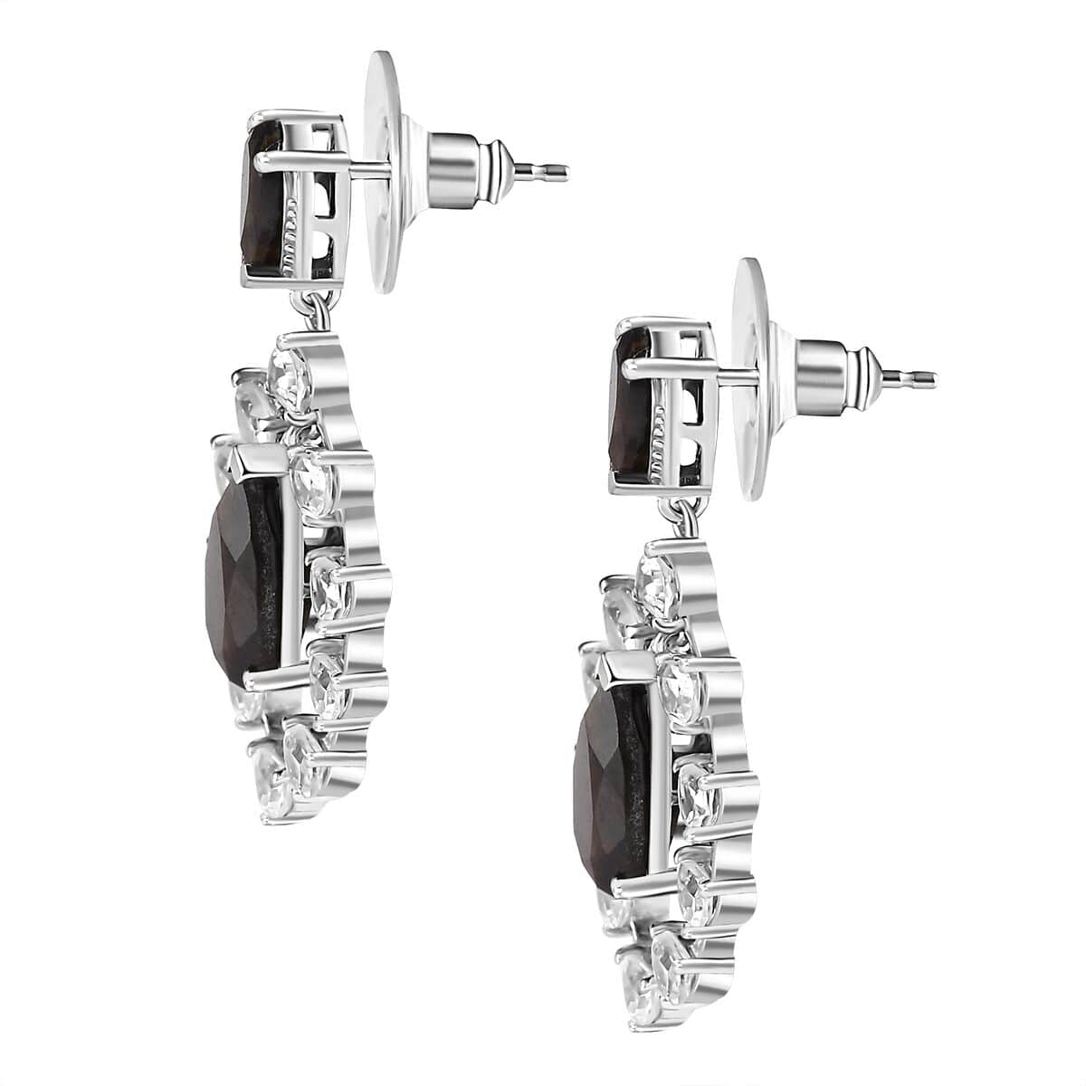 Zawadi Chocolate Sapphire and White Topaz Candle Chandelier Earrings in Rhodium Over Sterling Silver 16.00 ctw image number 3