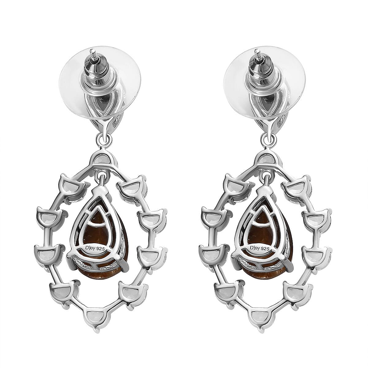 Zawadi Chocolate Sapphire and White Topaz Candle Chandelier Earrings in Rhodium Over Sterling Silver 16.00 ctw