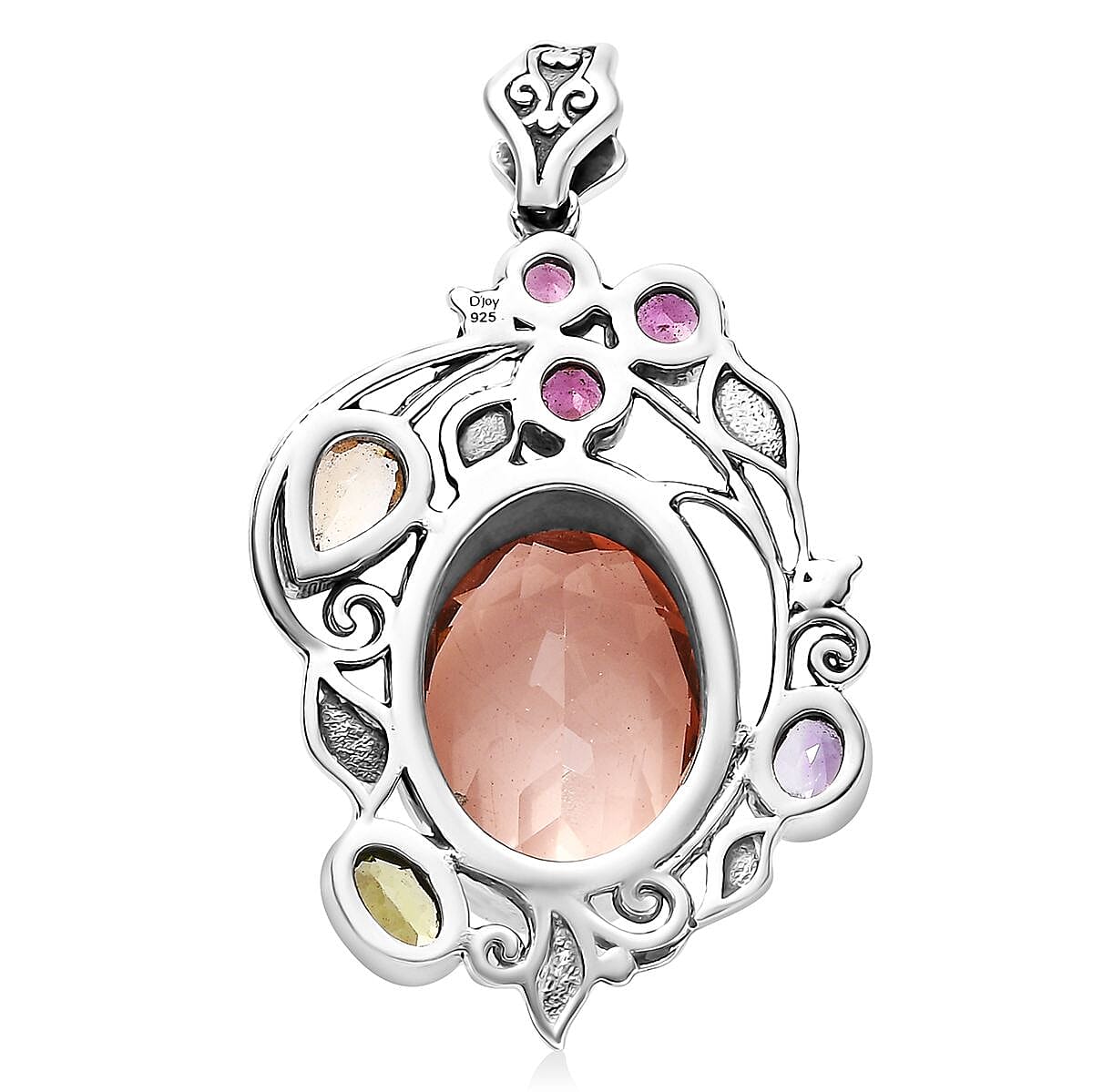 D'Joy Artisan Crafted Morganique Quartz (Triplet) and Multi Gemstone 10.60 ctw Leaf Pendant without Chain in Sterling Silver