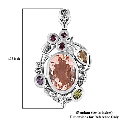 D'Joy Artisan Crafted Morganique Quartz (Triplet) and Multi Gemstone 10.60 ctw Leaf Pendant without Chain in Sterling Silver