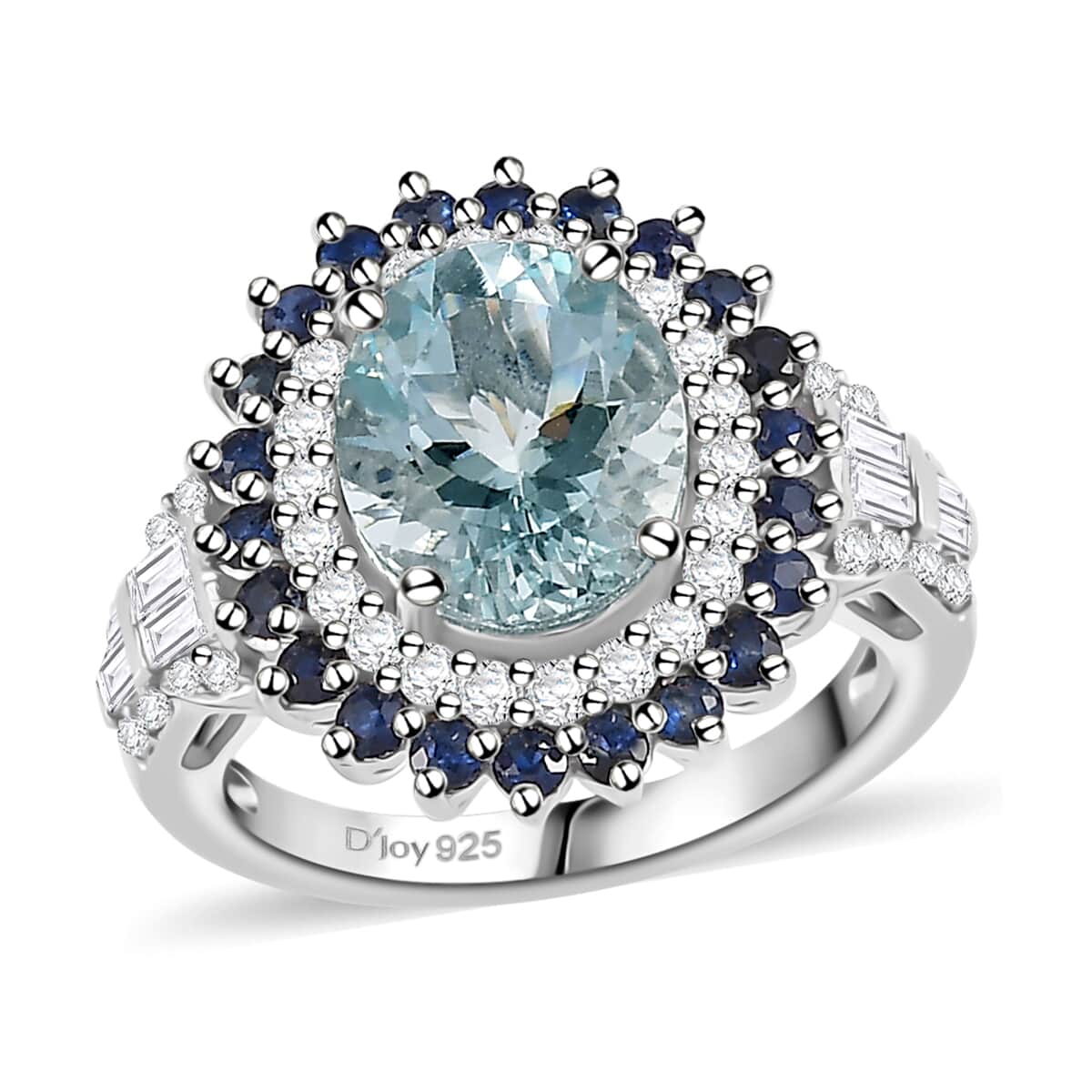 Premium Mangoro Aquamarine and Multi Gemstone 3.80 ctw Oceanic Symphony Ring in Rhodium Over Sterling Silver (Size 10.0) image number 0