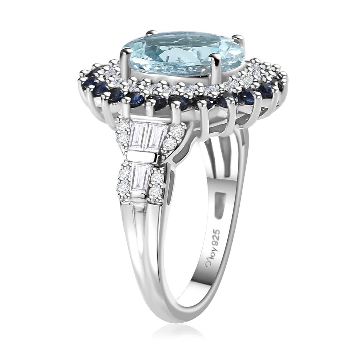 Premium Mangoro Aquamarine and Multi Gemstone 3.80 ctw Oceanic Symphony Ring in Rhodium Over Sterling Silver (Size 10.0) image number 3