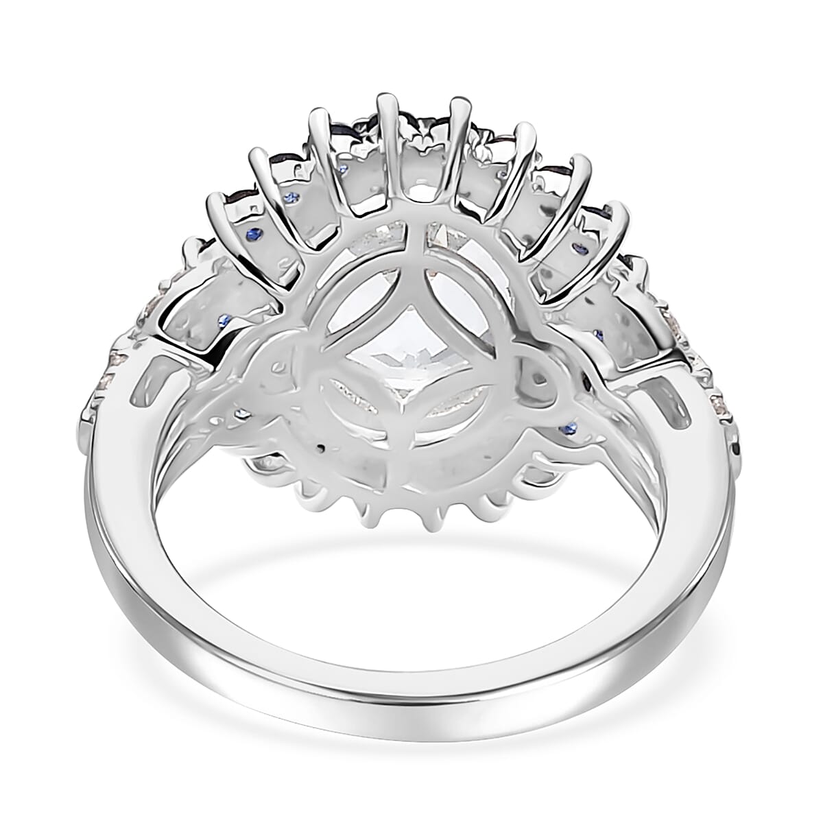 Premium Mangoro Aquamarine and Multi Gemstone 3.80 ctw Oceanic Symphony Ring in Rhodium Over Sterling Silver (Size 10.0)