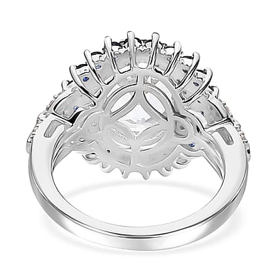 Premium Mangoro Aquamarine and Multi Gemstone 3.80 ctw Oceanic Symphony Ring in Rhodium Over Sterling Silver (Size 10.0)