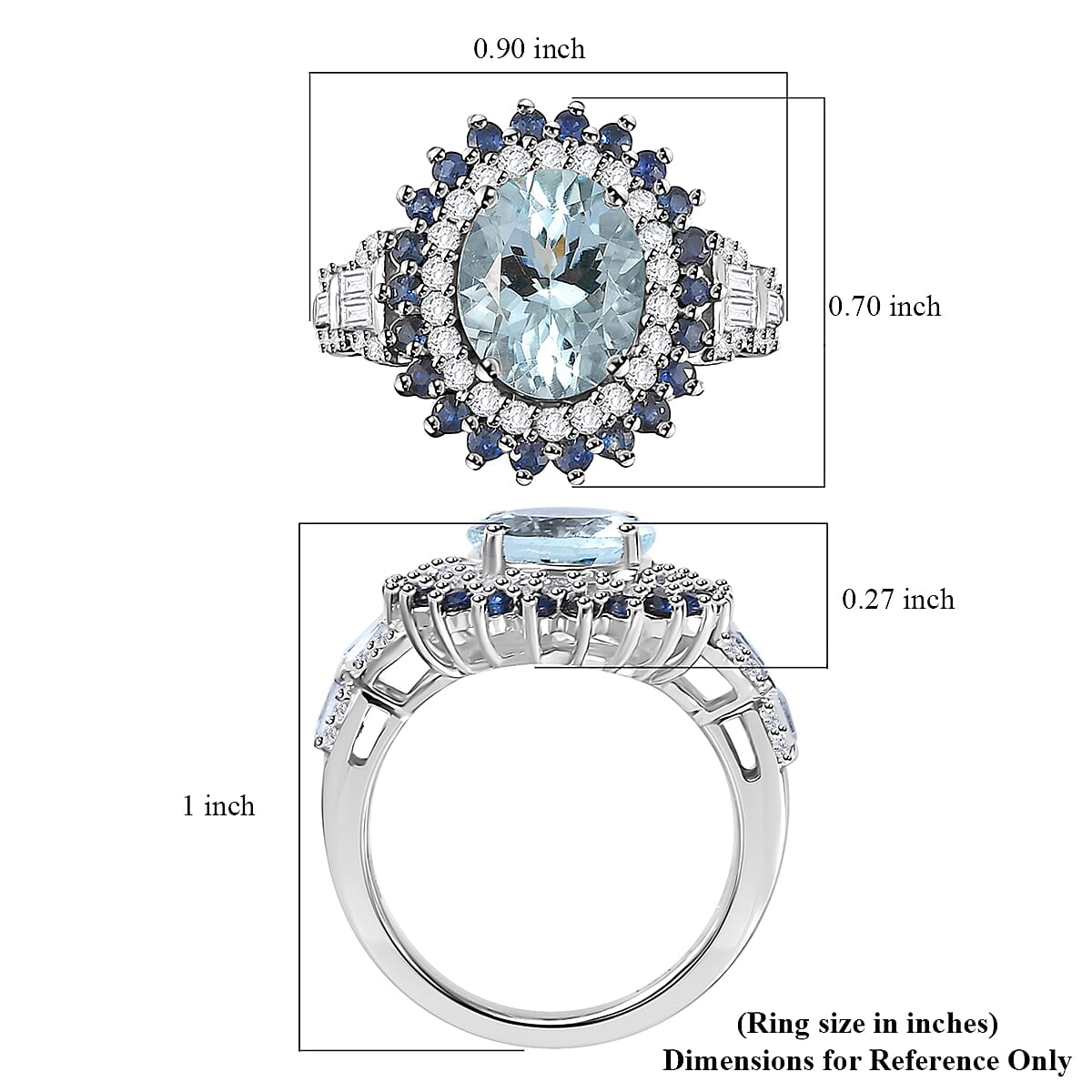 Premium Mangoro Aquamarine and Multi Gemstone 3.80 ctw Oceanic Symphony Ring in Rhodium Over Sterling Silver (Size 10.0)