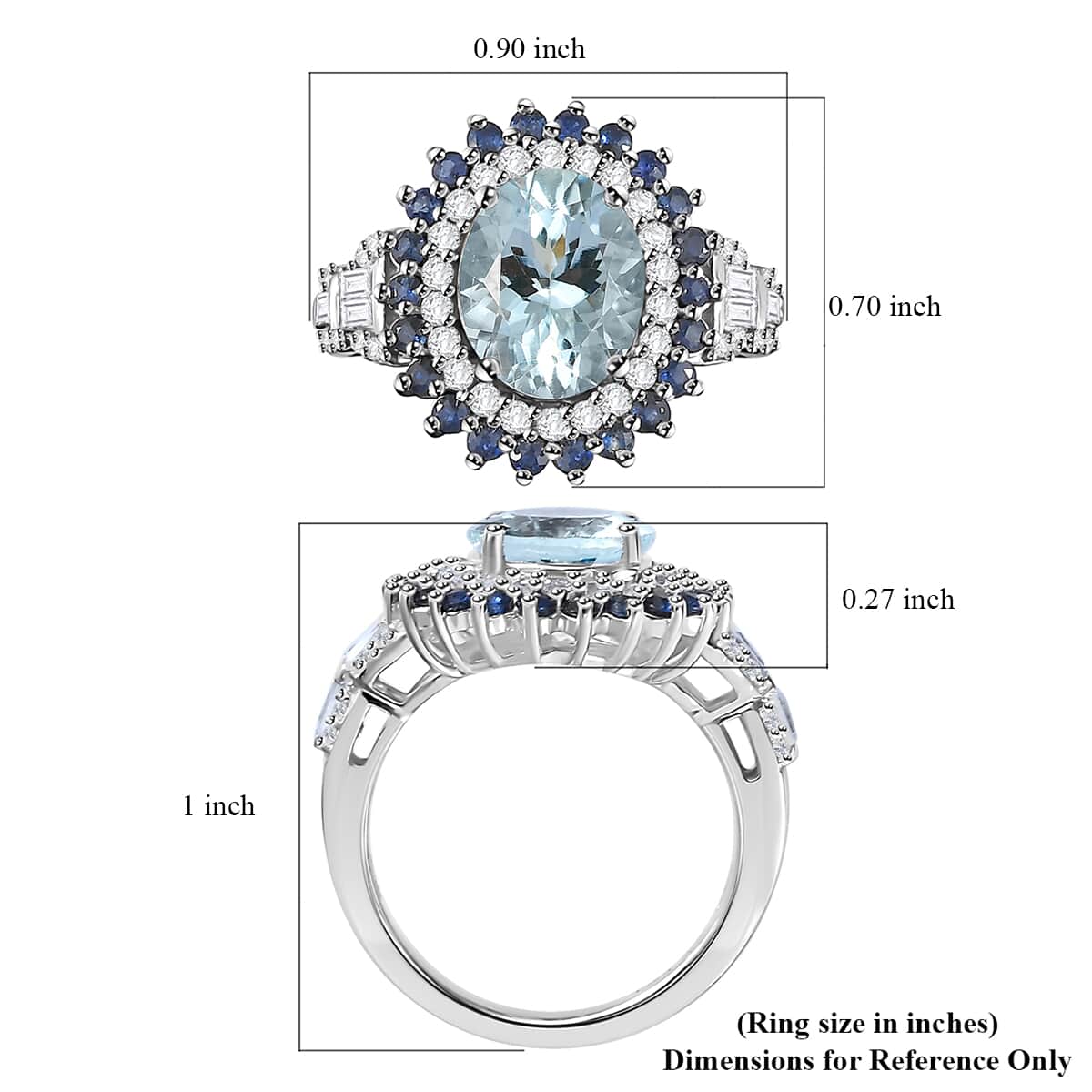 Premium Mangoro Aquamarine and Multi Gemstone 3.80 ctw Oceanic Symphony Ring in Rhodium Over Sterling Silver image number 5