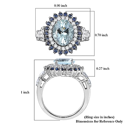Premium Mangoro Aquamarine and Multi Gemstone 3.80 ctw Oceanic Symphony Ring in Rhodium Over Sterling Silver (Size 10.0)