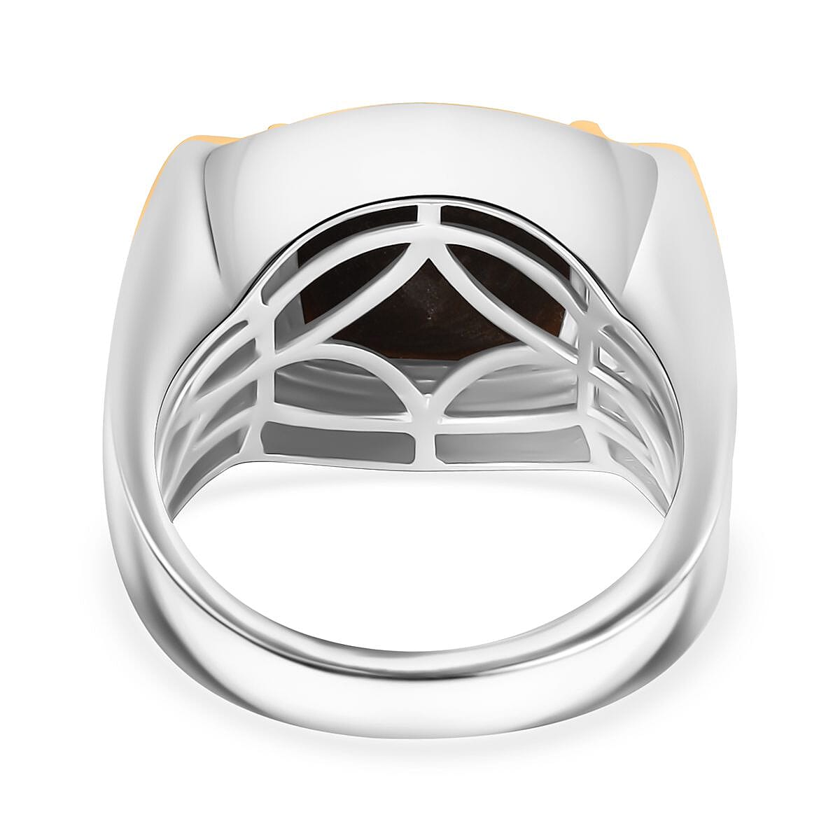 Checkerboard Cut Zawadi Chocolate Sapphire and White Zircon Men's Ring in 18K Vermeil YG and Rhodium Over Sterling Silver (Size 10.0) 8.60 ctw