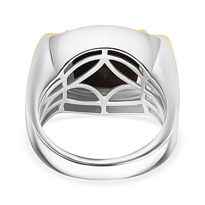Checkerboard Cut Zawadi Chocolate Sapphire and White Zircon Men's Ring in 18K Vermeil YG and Rhodium Over Sterling Silver (Size 10.0) 8.60 ctw