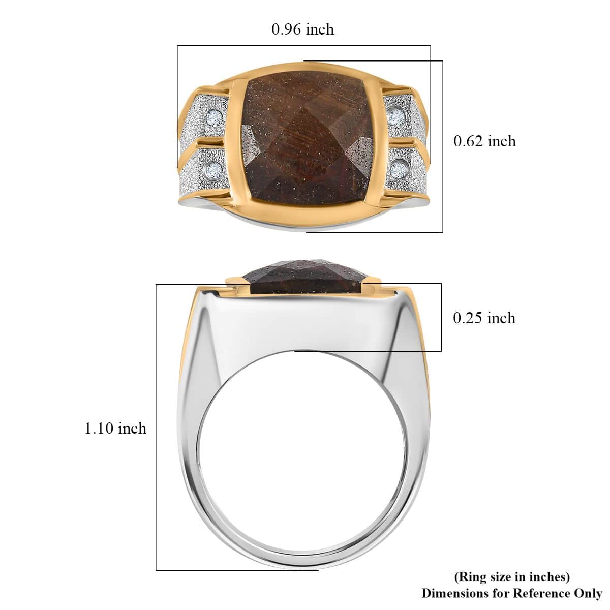 Checkerboard Cut Zawadi Chocolate Sapphire and White Zircon Men's Ring in 18K Vermeil YG and Rhodium Over Sterling Silver (Size 10.0) 8.60 ctw image number 5