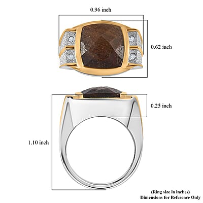 Checkerboard Cut Zawadi Chocolate Sapphire and White Zircon Men's Ring in 18K Vermeil YG and Rhodium Over Sterling Silver (Size 10.0) 8.60 ctw