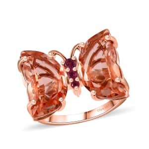 Morganique Quartz (Triplet) and Orissa Rhodolite Garnet Butterfly Ring in 18K Vermeil Rose Gold Over Sterling Silver (Size 10.0) 8.90 ctw