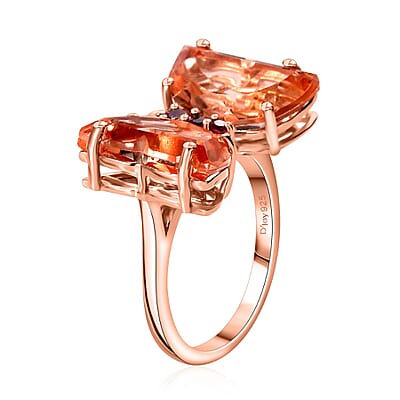 Morganique Quartz (Triplet) and Orissa Rhodolite Garnet Butterfly Ring in 18K Vermeil Rose Gold Over Sterling Silver (Size 10.0) 8.90 ctw