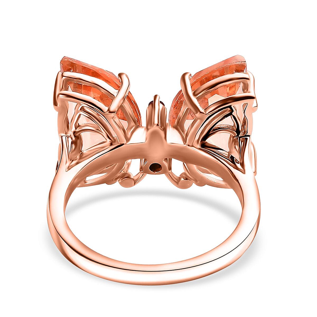 Morganique Quartz (Triplet) and Orissa Rhodolite Garnet Butterfly Ring in 18K Vermeil Rose Gold Over Sterling Silver (Size 10.0) 8.90 ctw