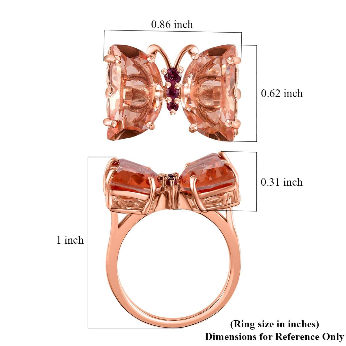 Morganique Quartz (Triplet) and Orissa Rhodolite Garnet Butterfly Ring in 18K Vermeil Rose Gold Over Sterling Silver (Size 10.0) 8.90 ctw image number 5