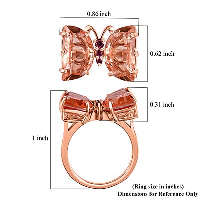 Morganique Quartz (Triplet) and Orissa Rhodolite Garnet Butterfly Ring in 18K Vermeil Rose Gold Over Sterling Silver (Size 10.0) 8.90 ctw