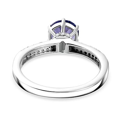 Tanzanite and White Zircon Bridal Ring in Rhodium Over Sterling Silver (Size 10.0) 1.75 ctw