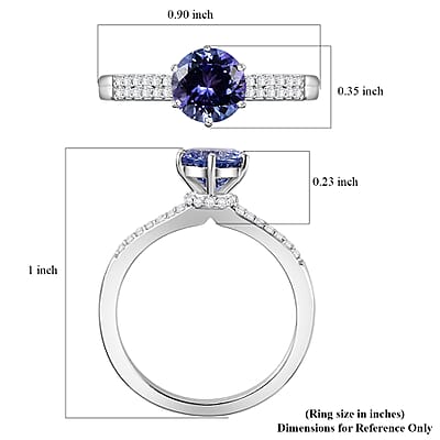 Tanzanite and White Zircon Bridal Ring in Rhodium Over Sterling Silver (Size 10.0) 1.75 ctw