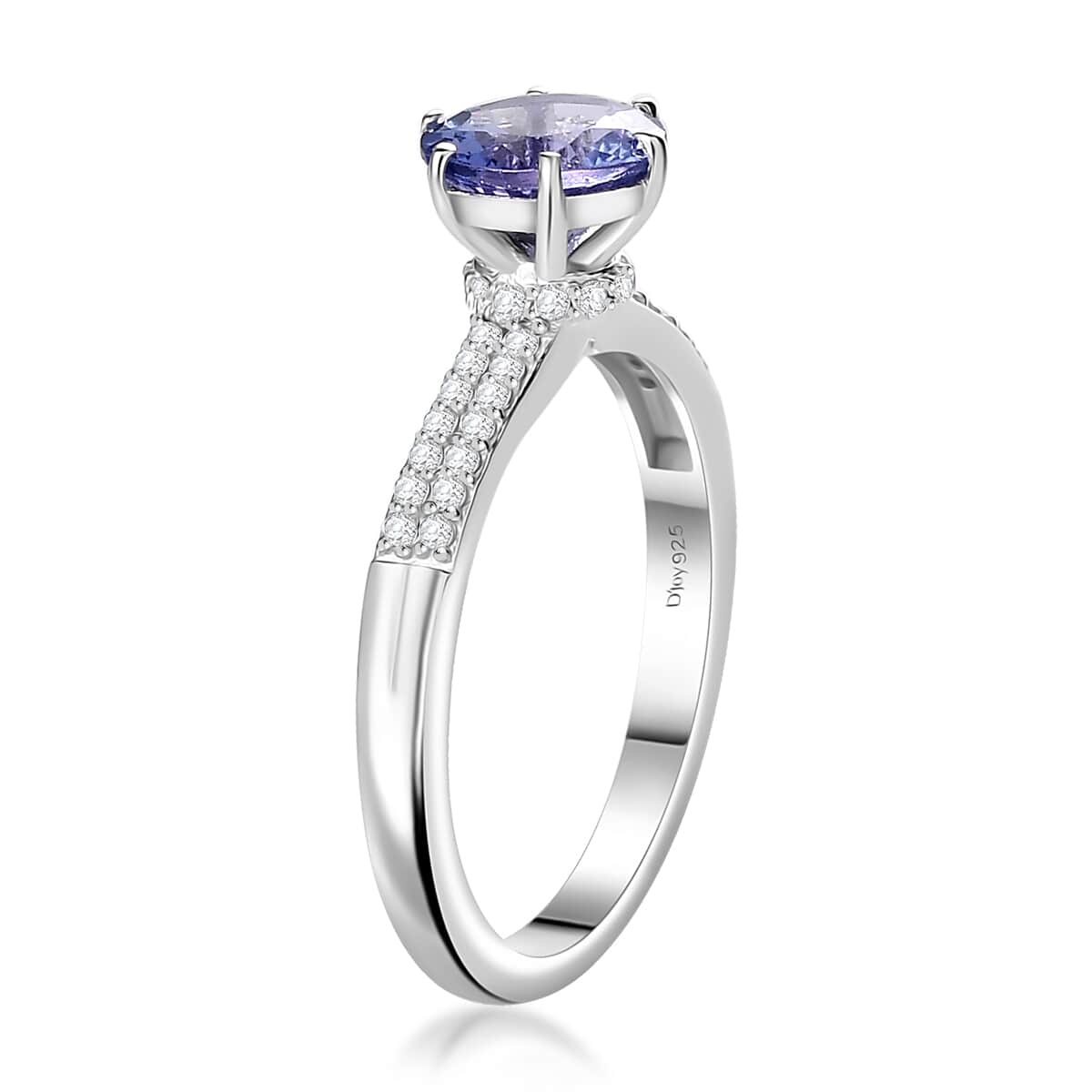 Tanzanite, White Zircon Ring in Rhodium Over Sterling Silver (Size 10.0) 1.70 ctw image number 3