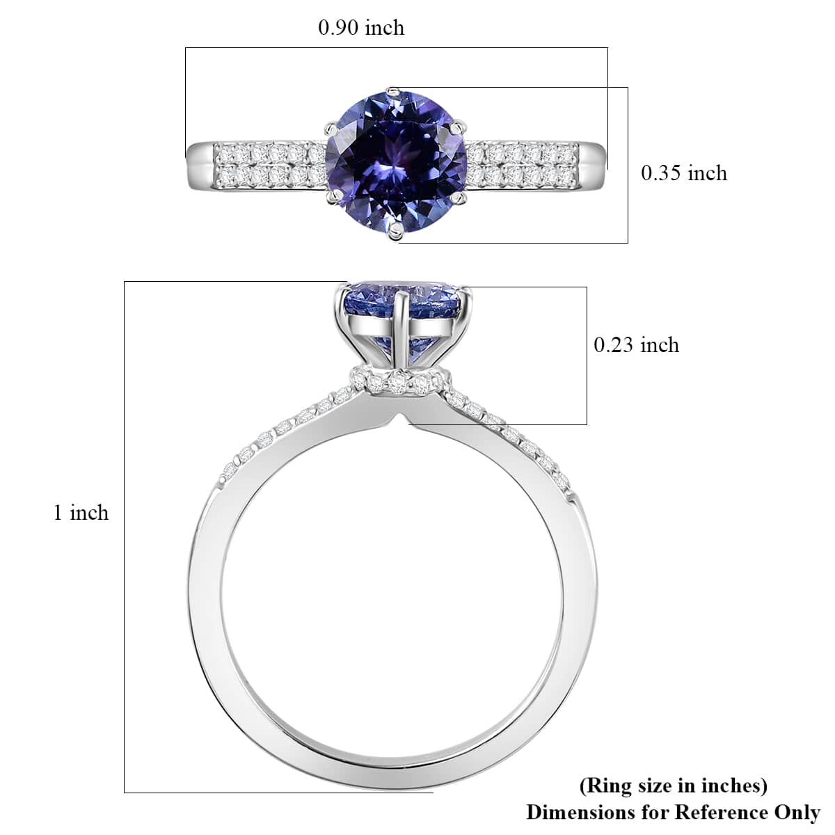 Tanzanite, White Zircon Ring in Rhodium Over Sterling Silver (Size 10.0) 1.70 ctw image number 5