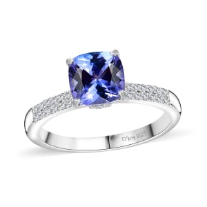 Tanzanite and White Zircon Bridal Ring in Rhodium Over Sterling Silver (Size 10.0) 1.90 ctw