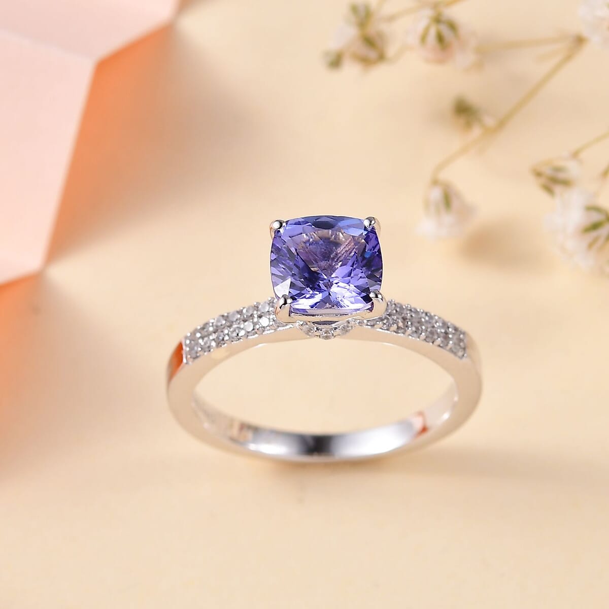 Tanzanite and White Zircon Bridal Ring in Rhodium Over Sterling Silver (Size 10.0) 1.90 ctw image number 1