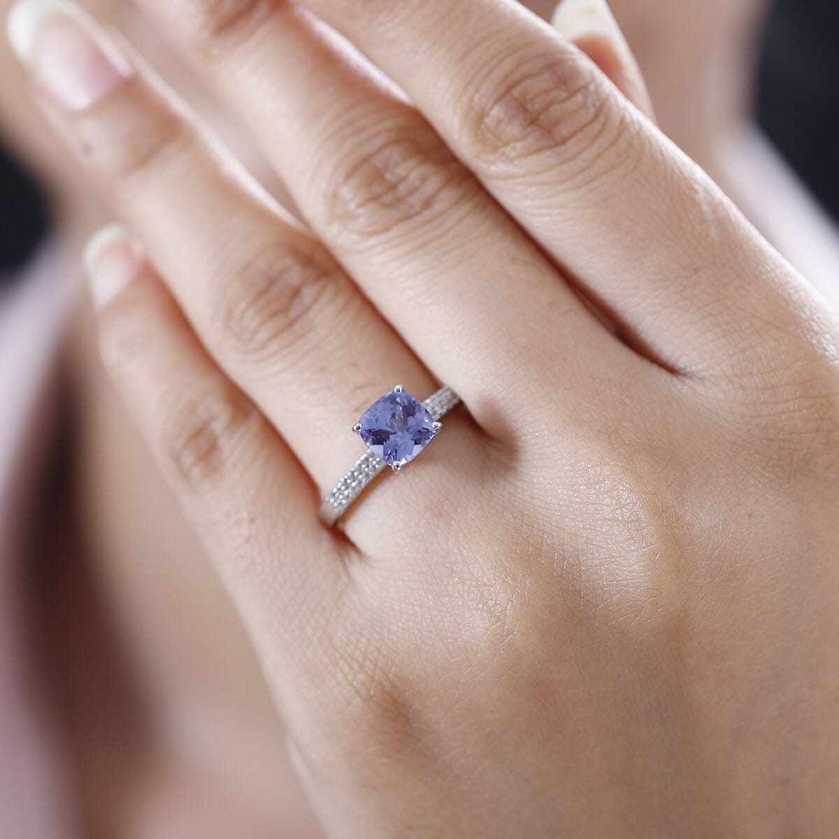 Tanzanite and White Zircon Bridal Ring in Rhodium Over Sterling Silver (Size 10.0) 1.90 ctw image number 2