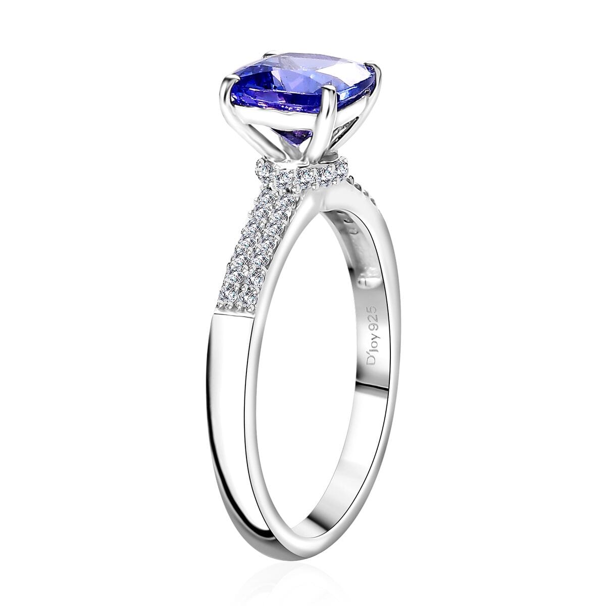 Tanzanite and White Zircon Bridal Ring in Rhodium Over Sterling Silver (Size 10.0) 1.90 ctw image number 3