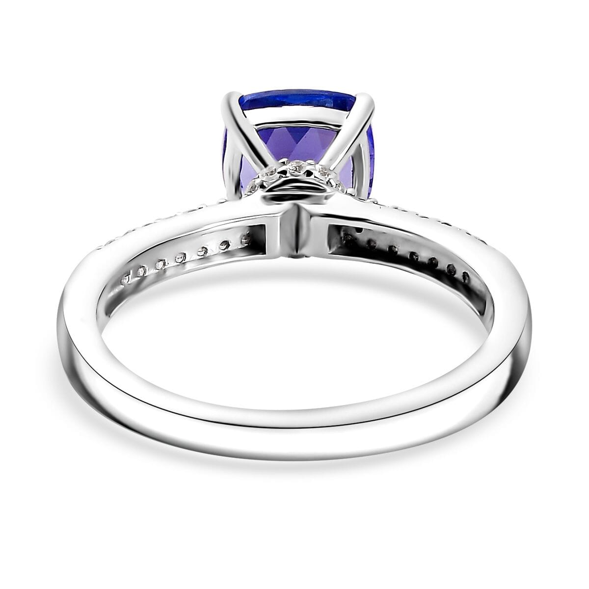 Tanzanite and White Zircon Bridal Ring in Rhodium Over Sterling Silver (Size 10.0) 1.90 ctw image number 4