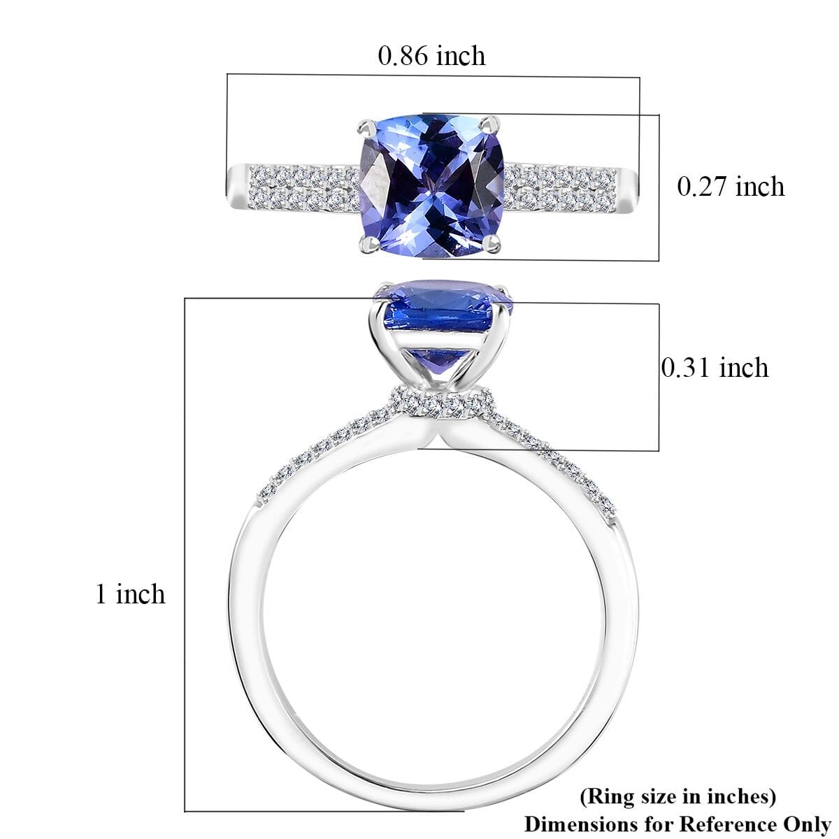 Tanzanite and White Zircon Bridal Ring in Rhodium Over Sterling Silver (Size 10.0) 1.90 ctw image number 5