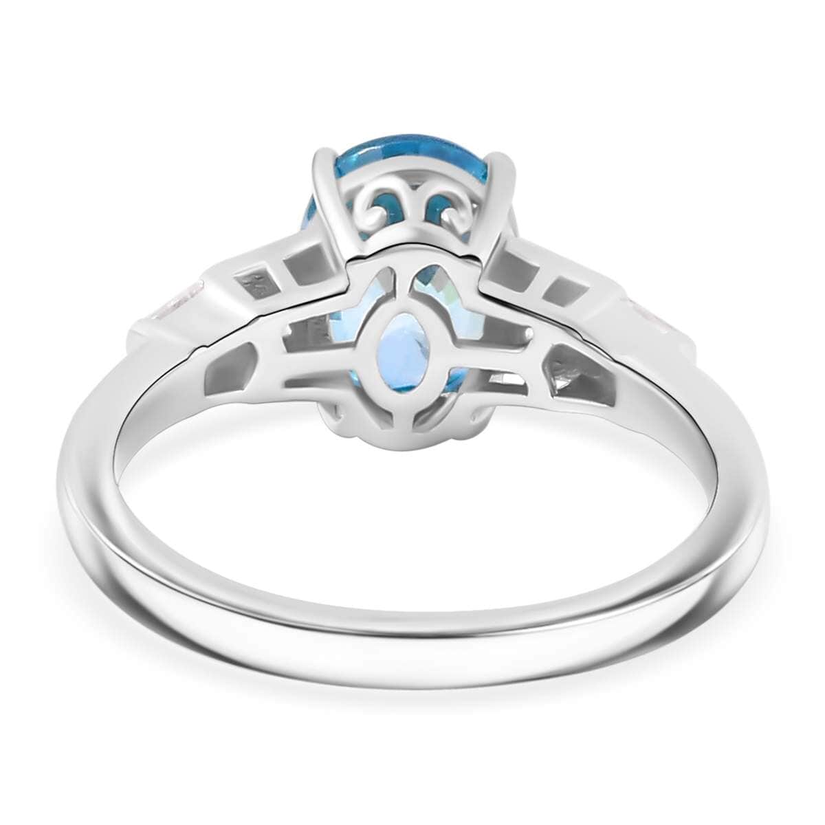 Cambodian Blue Zircon, White Zircon Ring in Rhodium Over Sterling Silver (Size 10.0) 3.40 ctw image number 5