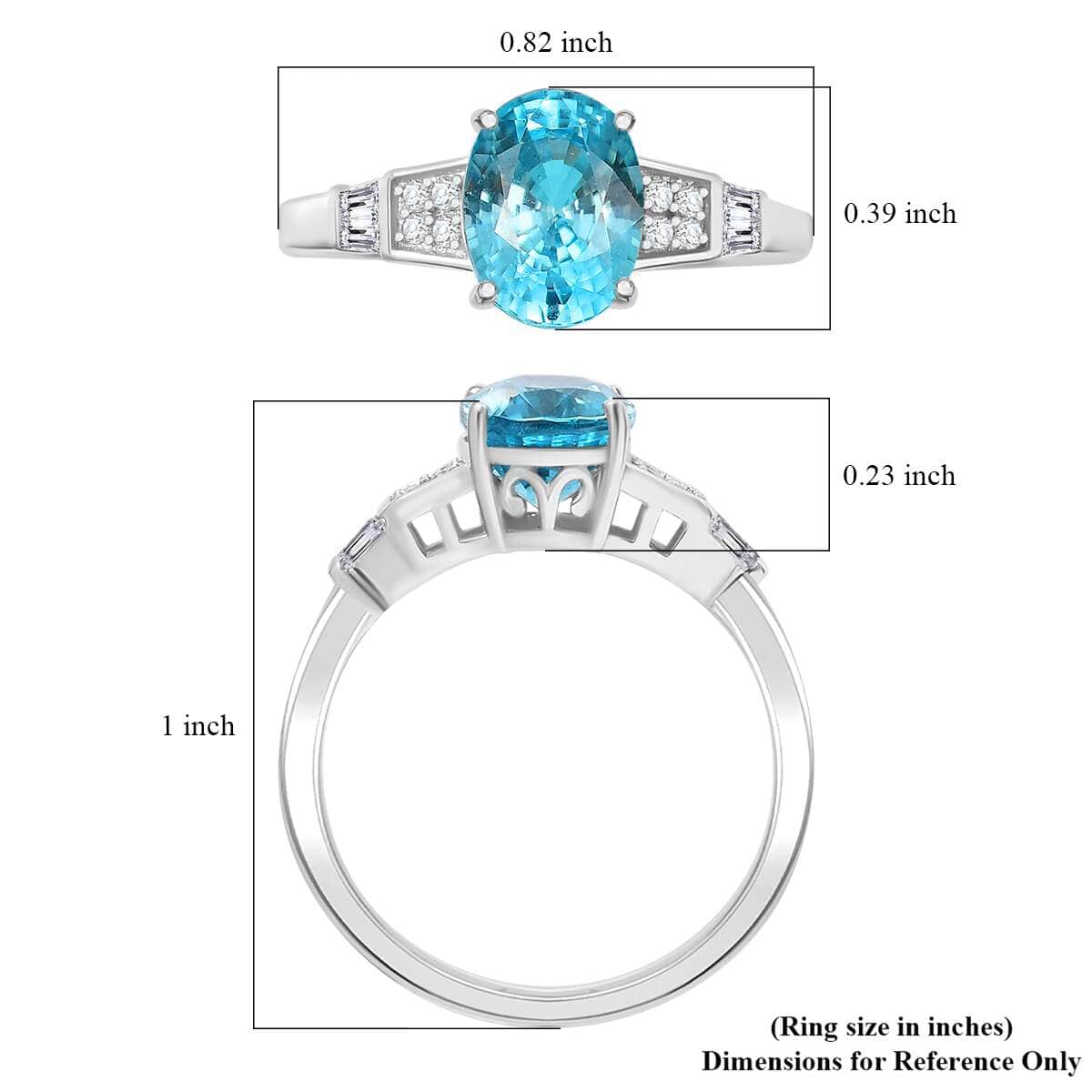 Cambodian Blue Zircon and White Zircon 3.40 ctw Art Deco Ring in Rhodium Over Sterling Silver (Size 10.0) image number 6