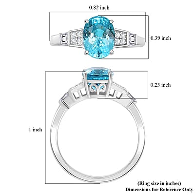 Cambodian Blue Zircon and White Zircon 3.40 ctw Art Deco Ring in Rhodium Over Sterling Silver (Size 10.0)
