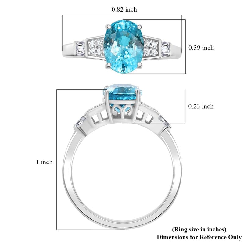 Cambodian Blue Zircon and White Zircon 3.40 ctw Art Deco Ring in Rhodium Over Sterling Silver (Size 10.0)