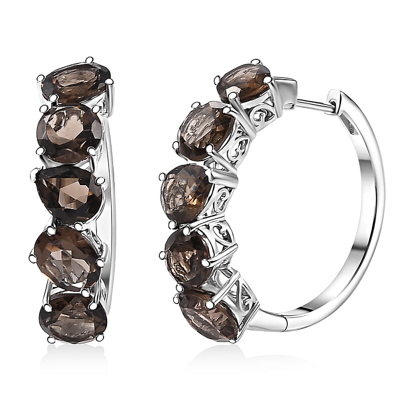 Karis Brazilian Smoky Quartz 16.40 ctw Hoop Earrings in Platinum Bond