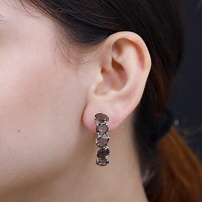 Karis Brazilian Smoky Quartz 16.40 ctw Hoop Earrings in Platinum Bond