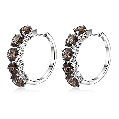 Karis Brazilian Smoky Quartz 16.40 ctw Hoop Earrings in Platinum Bond