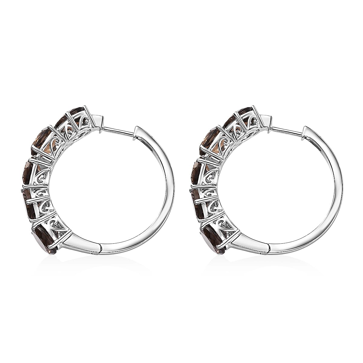 Karis Brazilian Smoky Quartz 16.40 ctw Hoop Earrings in Platinum Bond