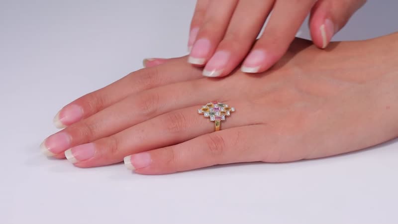 Multi Sapphire, Moissanite Ring in 18K Vermeil YG Over Sterling Silver (Size 10.0) 1.15 ctw
